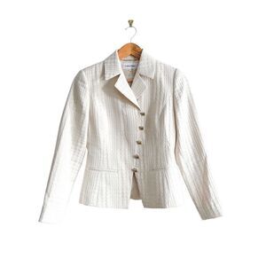 Calvin Klein Jacket Gold Cream Houndstooth Blazer Women's 2 Button Up Asymmetric